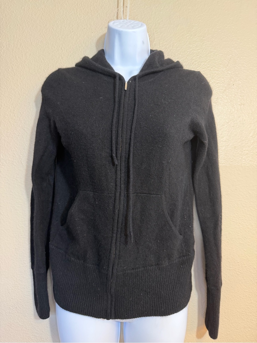 Sutton Studio Black Zip-Up cashmere Hooded Sweater small